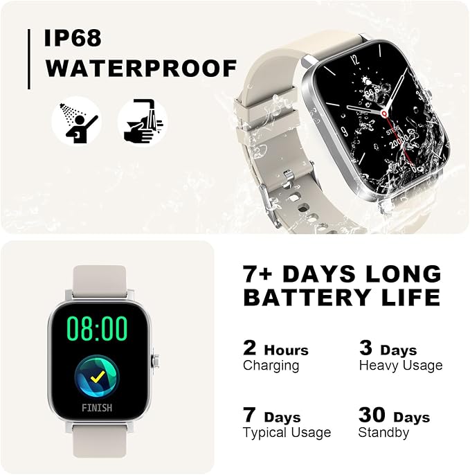 Smart Watch for Men Women Compatible with iPhone Samsung Android Phone 1.69 inch Full Touch Screen IP68 Waterproof Bluetooh Fitness Tracker Heart Rate/Sleep Monitor (Starlight) - Image 7