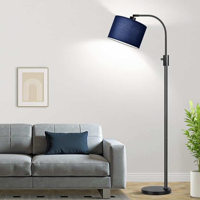 Nintiue Upgraded Modern Arc Dimmable Tall Standing Floor Lamp with Blue Shade, 1200 Lumens LED Bulb Included, for Living & Reading Room, Bedroom, Office & Nursery, Black - Image 7