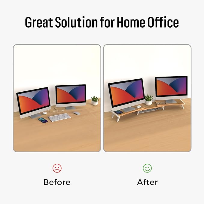 loukin Dual Monitor Stand Riser for Desk, 43.6"*8.2"*3.2" Large Computer Stand for 2 Monitors, Laptop, Printer, Length and Angle Adjustable Computer Shelf, Home Office,Max 43.6" Length Natural - Image 8
