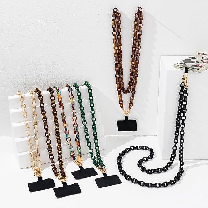 Phone Crossbody Chain CellPhone Lanyard, Acrylic Shouder Strap Universal Lanyard Chain with Tether Patches Compatible with Most Phones Bag Purse (Black - Image 7