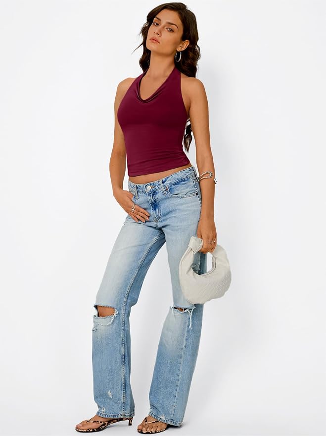 Trendy Queen Halter Tops for Women Going Out Summer Top | Cowl Neck Shirts, Sexy Backless, Fashion Y2K Clothes, Perfect for Party, Club, Vacation, Pair with High-waisted Bottoms - Image 5