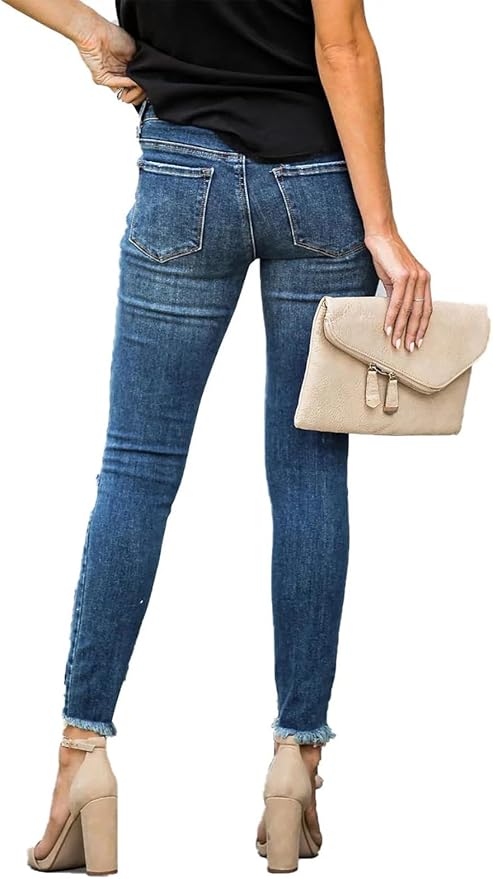 KUNMI Women's Skinny Ripped Trendy Jeans Distressed Stretchy Denim Pants - Image 5