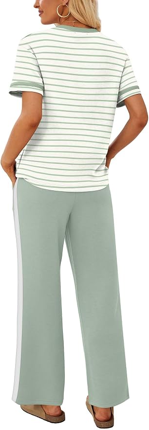 Sampeel 2 Piece Sets for Women Matching Sets Summer Outfits Resort Wear Short Sleeve Lounge Set Wide Leg Pants with Pockets - Image 5