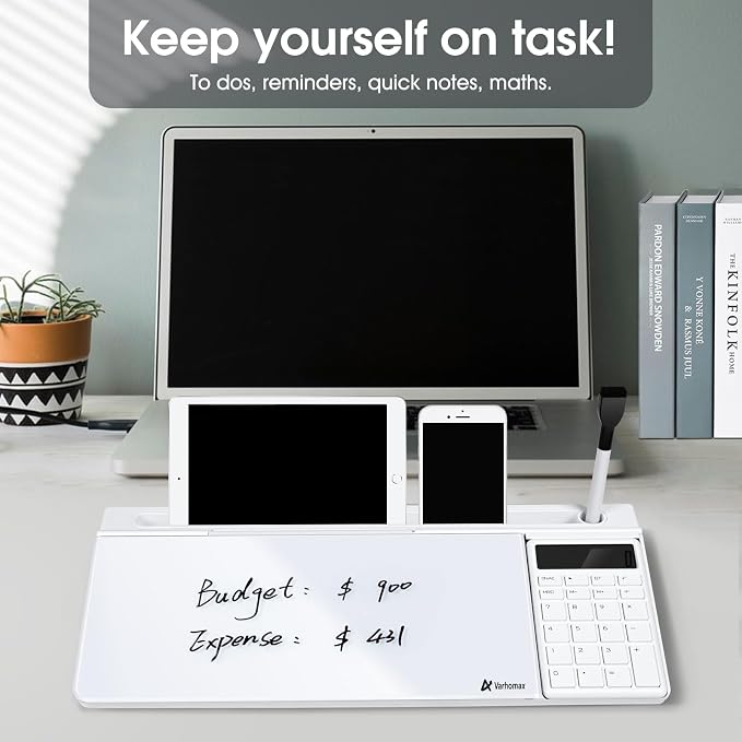Varhomax Glass Desk Whiteboard with Calculator, Desktop Dry Erase White Board with Storage, to Do List Memo Notepad for Home and Office - Image 7