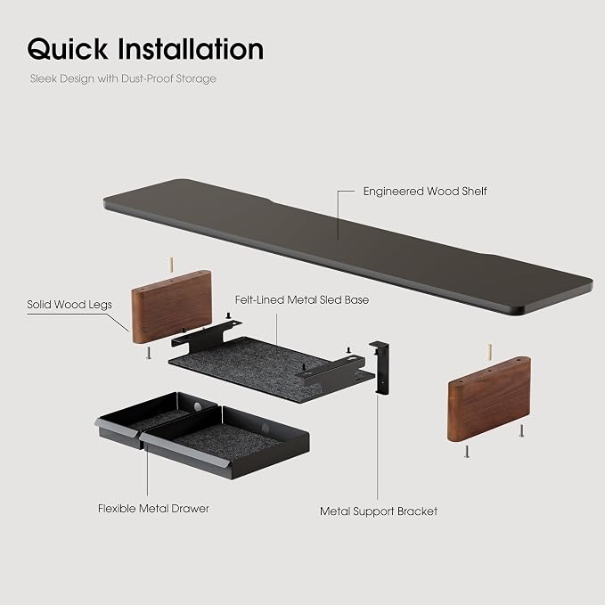 Fenge 42.5" Monitor Stand with Storage Drawers, Minimalist Monitor Riser with Solid Ash Legs and Cable Management, Wooden Desk Shelf for Home Office Workspaces, Black - Image 8