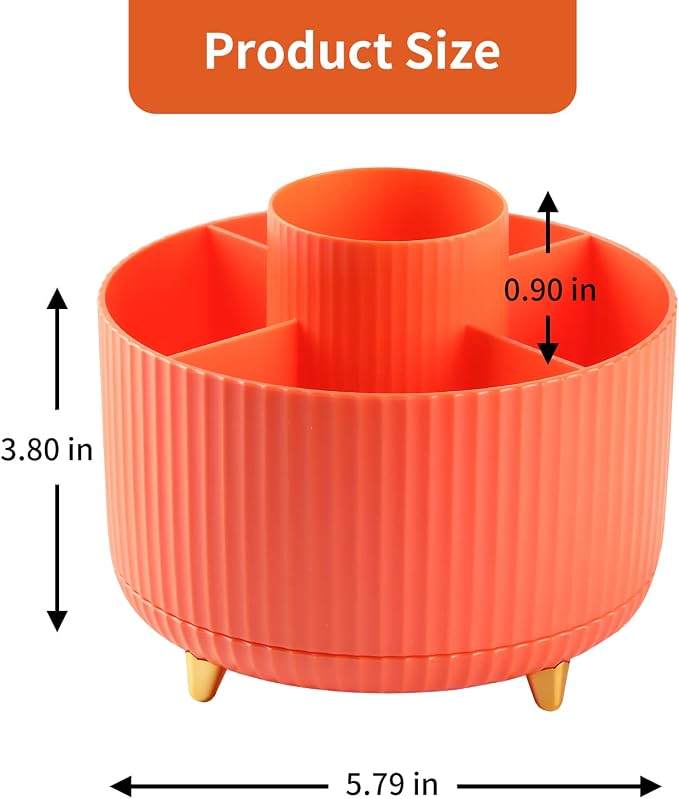 Desk Pencil Pen Holder, 5 Slots 360°Degree Rotating Pen Organizers for Desk, Desktop Storage Stationery Supplies Organizer, Cute Pencil Cup Pot for Office, School, Home, Art Supply, Orange - Image 7