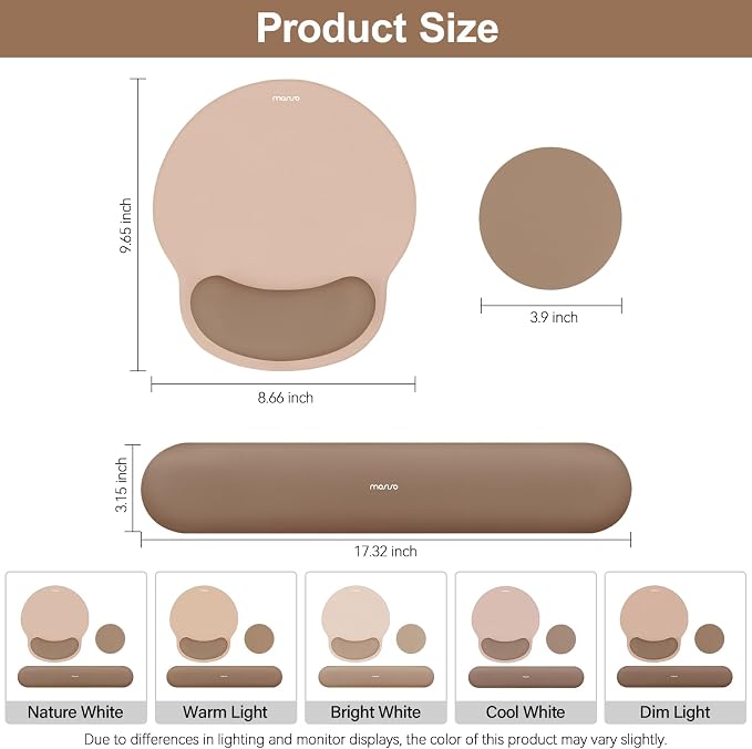 MOSISO Wrist Rest Support for Mouse Pad&Keyboard Set, Mocha | Circle Curved Ergonomic Mousepad Non-Slip Base Home/Office Pain Relief&Easy Typing Pad with Soft Cloth&Silicone Lining - Image 7