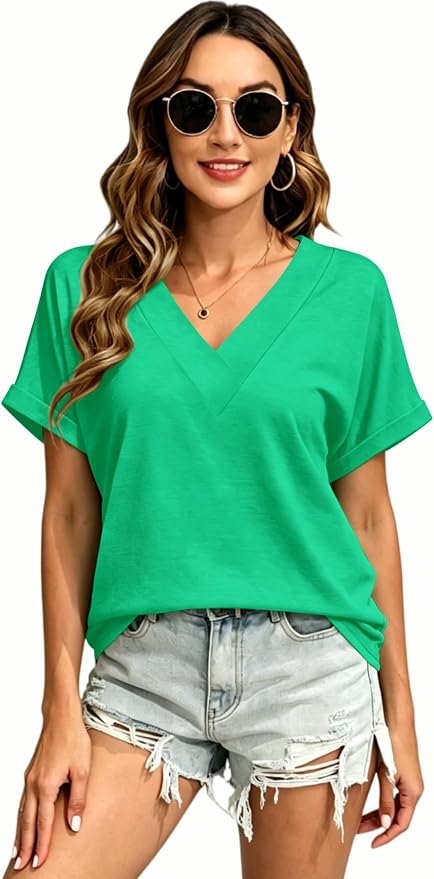 T Shirts Short Sleeve V Neck Tees Womens Tops Beach Vacation Fashion Clothes 2026 Casual Summer Spring Fall Outfits - Image 6