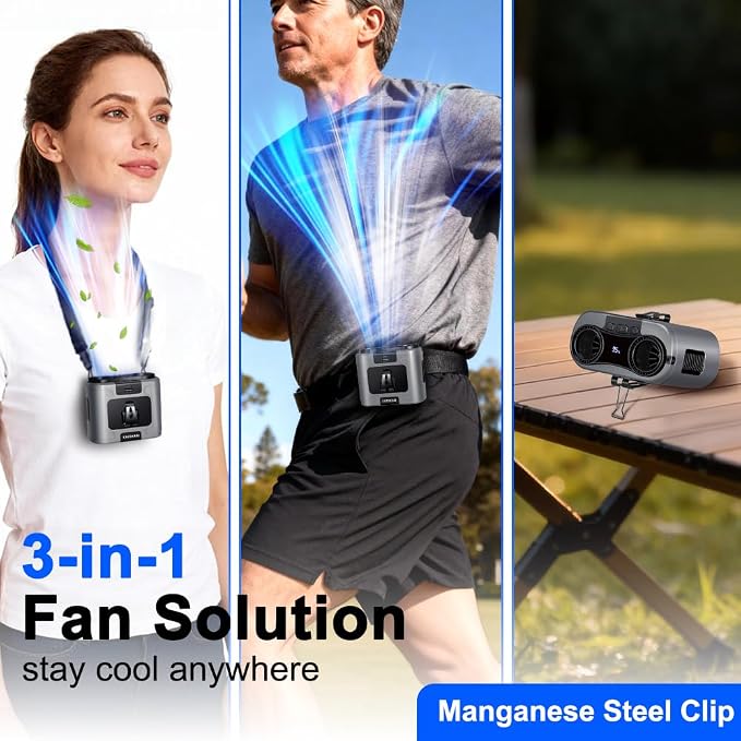 CAZOKASI 2026 Upgrade 20000mAh Waist Clip Fan Wearable Fan Portable Personal Body Fan Powerful Upto 36H Cooling and Heatstroke Prevention Fan (20000mAh/Grey) - Image 6