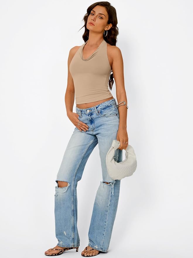Trendy Queen Halter Tops for Women Going Out Summer Top | Cowl Neck Shirts, Sexy Backless, Fashion Y2K Clothes, Perfect for Party, Club, Vacation, Pair with High-waisted Bottoms - Image 5