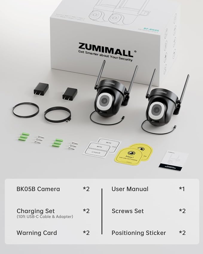 ZUMIMALL 2K Wired Outdoor Camera, 2.4G/5G WiFi Security Camera, 3MP, 24/7 Recording, AI Motion Detection, Cloud & SD Card Storage, 2-Way Audio, 360° PTZ Auto Tracking, Work with Alexa - 2-Pack, Black - Image 9