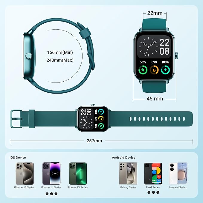Smart Watch for Women Android iPhone, Alexa Built-in, 1.8" Smartwatch with Heart Rate/SpO2/Sleep Monitor, IP68 Waterproof Activity Fitness Tracker with Bluetooth Call, 100+ Sport Mode, DarkGreen - Image 7