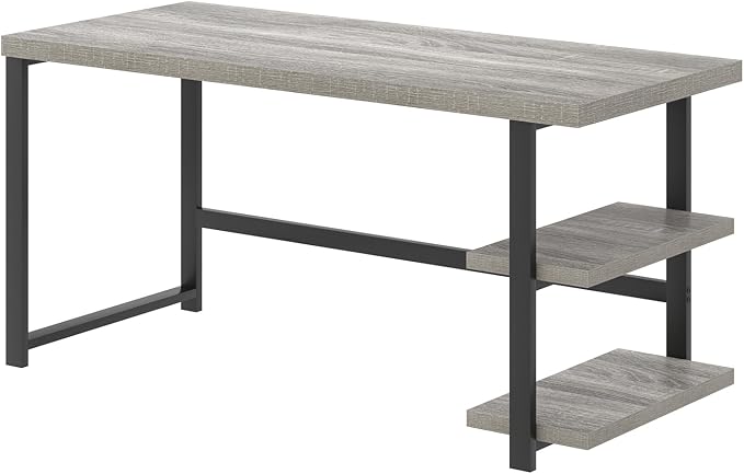 FOLUBAN Computer Desk, Modern Home Office Desk with Shelves, Wood Writing Study Gaming Table for Living Room Bedroom, Light Grey, 53 inch - Image 9
