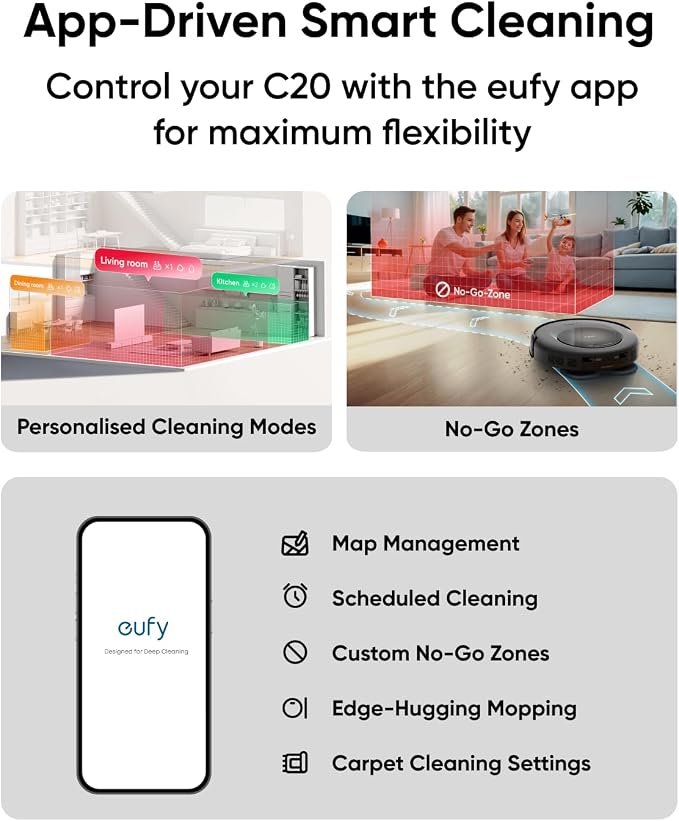 eufy Omni C20 Robot Vacuum and Mop Combo for Hardwood and Carpet | 60 Days Self Emptying, Auto Mop Washing and Drying, 3.35" Ultra Slim, Anti-Tangle for Pet Hair, Powerful Suction - Image 7