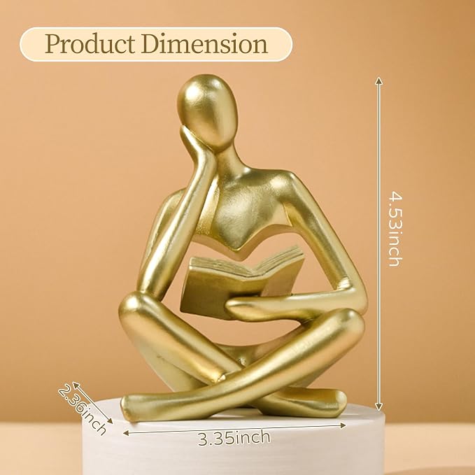 UTTCMK Abstract Art Thinker Statue - Reading Thinker Sculpture Figurine, Modern Home Decoration for Living Room Office Shelves Coffee Table Desk Decor (Gold) - Image 7