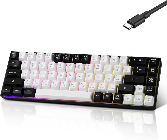Guiheng Wired Portable 60% Mechanical Gaming Keyboard,RGB LED Backlit Compact 68 Keys Mini Wired Office Keyboard with Red Switch for Windows Laptop PC Mac - White - Image 9