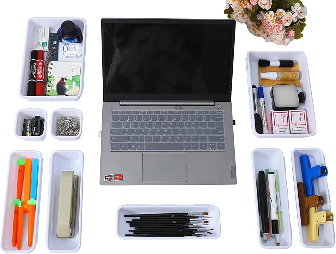 Kutesna 15PCS Interlocking Drawer Organizer, Plastic Desk Organizer Set | 3-Size Versatile Storage Bins,BPA-free, Non-slip, Fits Any Drawer for Cosmetics, Bathroom, Tools, Kitchen and Office, White - Image 7