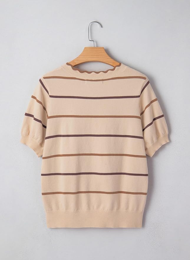 Dokotoo Womens Summer Short Sleeve Knit Tops 2026 Spring Trendy Casual V Neck Striped Sweater Blouses - Image 5