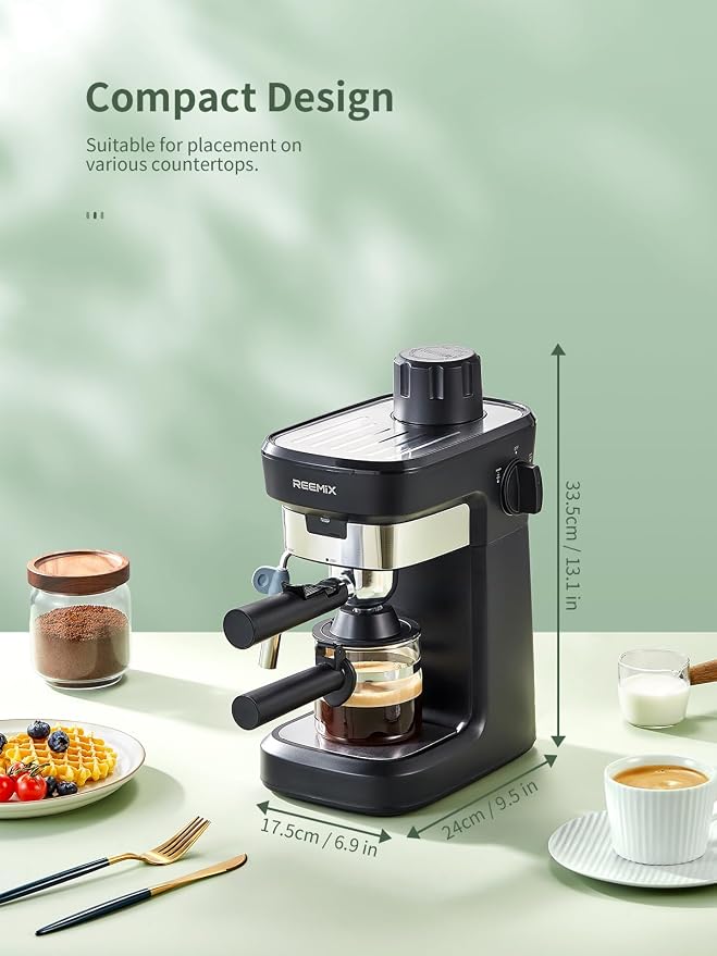 Reemix Espresso Machine 6 Bar, Rich Crema Coffee Maker | Auto Pressure Relief, Compact Home Coffee Brewer Machine, Black - Image 7