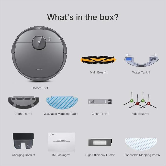 Ecovacs Deebot T8 Robot Vacuum and Mop Cleaner, Precise Laser Navigation, Multi-floor Mapping, Intelligent Object Avoidance, Full-customize clean, No-go and No-mop Zones, Auto-empty Station Compatible - Image 7