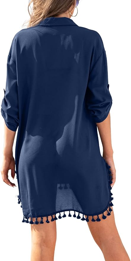 Yincro Women Swimsuit Cover Up Shirt 2026 Tassel Beach Bathing Suit for Swimwear Bikini Dress - Image 3