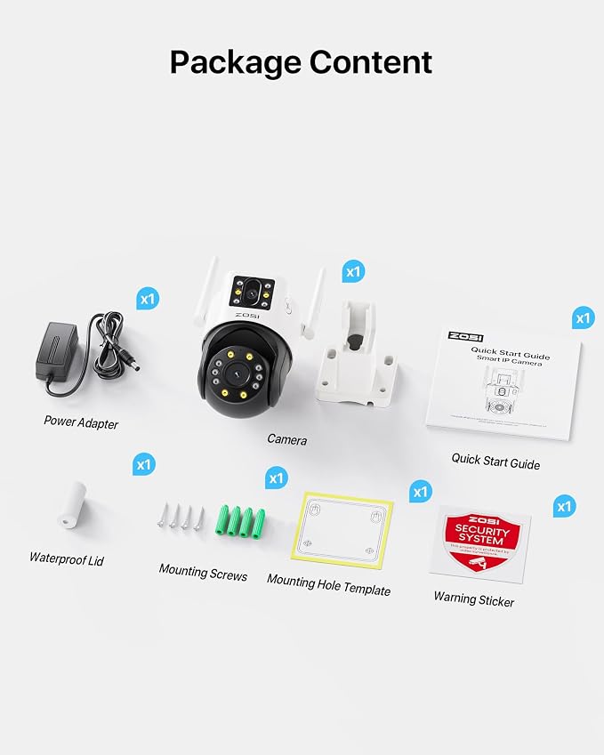 ZOSI C298 4MP Dual-Lens(2MP+2MP) Wired WiFi PT Plug-in Security Camera Outdoor, 360 View Pan/Tilt Camera, Human/Vehicle Detect, Color Night Vision, Spotlight Siren,Two-Way Talk, Memory Card Storage - Image 9
