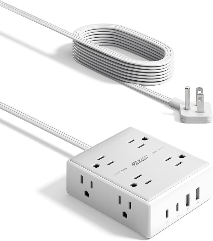 SUPERDANNY Extension Cord,Flat Plug Surge Protector Power Strip,6Ft | 8 AC & 4 USB Ports (2 USB C),Surge Protector with 1050J,Desk Charging Station for Home Office,College Dorm Room Essentials - Image 9