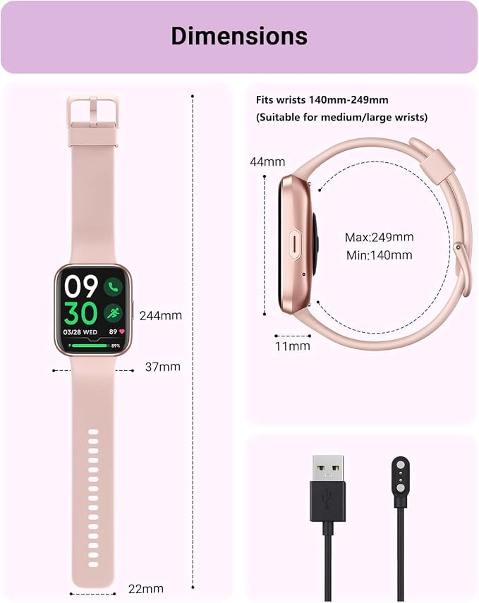 Tensky Smart Watch for Women Android & iPhone, Alexa Built-in, 1.8" Touch Screen Fitness Tracker with Answer/Make Calls, 3ATM Waterproof Heart Rate/Sleep/SpO2 Monitor, Pedometer, 100+ Sport Modes - Image 7