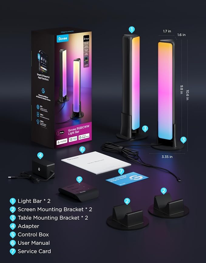 Govee Smart Light Bar, RGBICWW TV Lights for Living Room, Gaming, Black | Compatible with SmartThings, Matter, Alexa, LED Light Bar with Scene and Music Modes for Living Room, Gaming, PC, App Control - Image 9