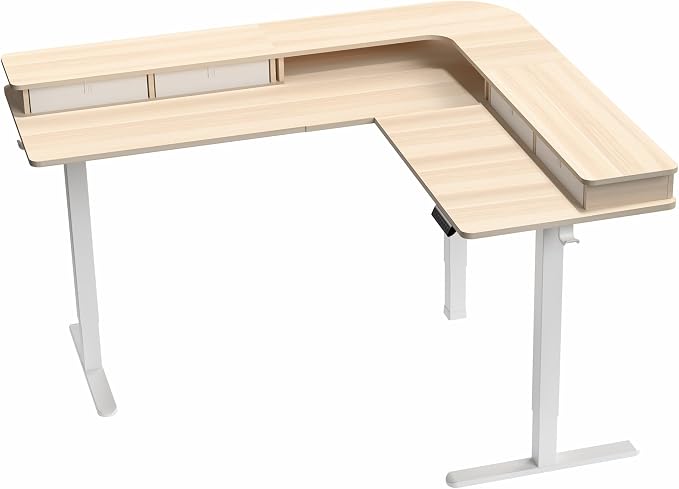 VIVO Light Wood 63 x 55 in Corner Standing Desk, DESK-E3CVC | Electric, 2-Tier, L-Shaped, Sit Stand, Height Adjustable, Memory, Light Wood Top, Black Frame, Light Gray Drawers - Image 9