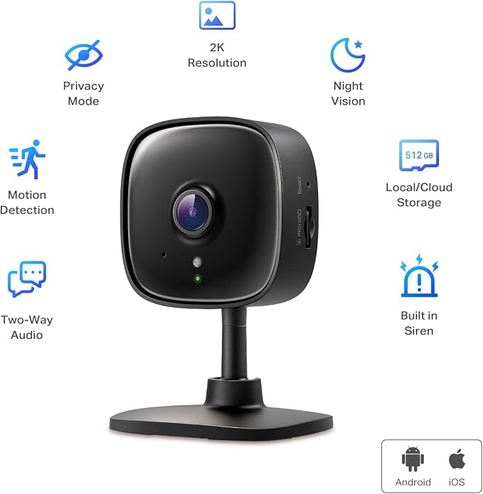 Tapo 2K Indoor Wired Security Camera - Works as a Baby Monitor & Pet Camera, Person/Motion/Baby Cry Detection, 2-Way Audio, Siren, Subscription-Free Local Storage or Optional Cloud, Black, C111 - Image 6