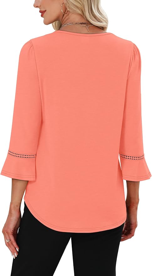 WIHOLL Womens Blouses Dressy Casual 3/4 Length Sleeve Tops Lace Trendy 2026 Spring Summer V Neck Shirts Vacation Outfits - Image 5