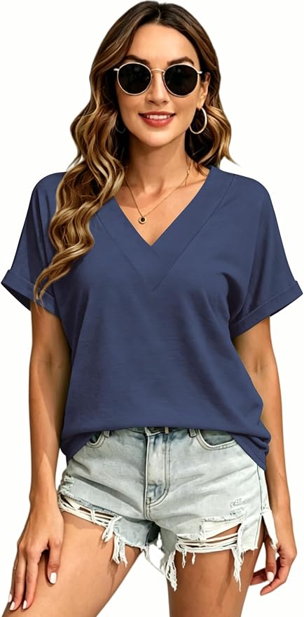T Shirts Short Sleeve V Neck Tees Womens Tops Beach Vacation Fashion Clothes 2026 Casual Summer Spring Fall Outfits - Image 6