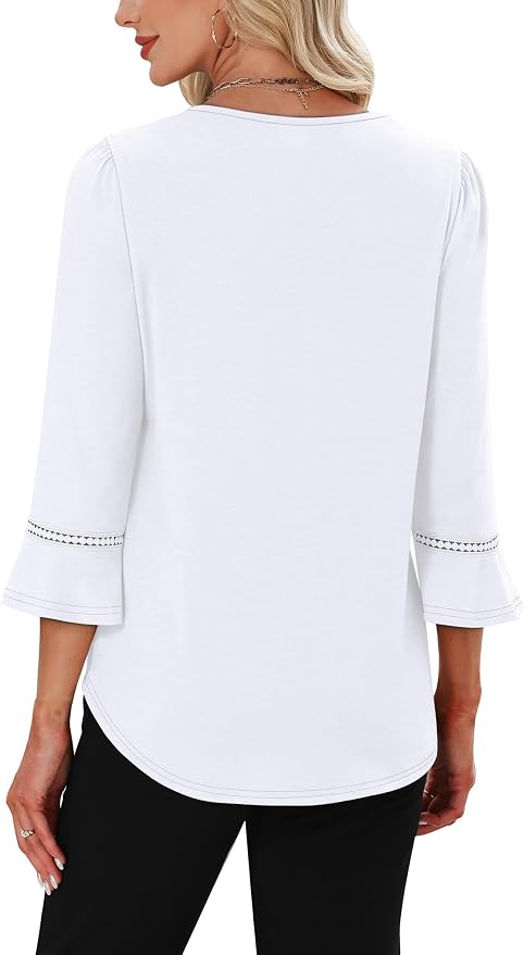 WIHOLL Womens Blouses Dressy Casual 3/4 Length Sleeve Tops Lace Trendy 2026 Spring Summer V Neck Shirts Vacation Outfits - Image 5