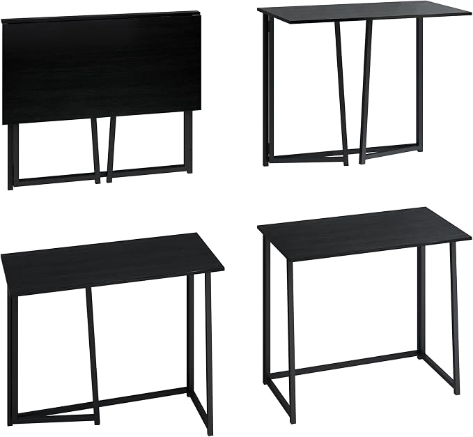 4NM 31.5" Small Folding Desk, Foldable Computer Home Office Desk, Study Writing Table for Small Space Saving Bedroom, Easy Assembly - All Black - Image 6