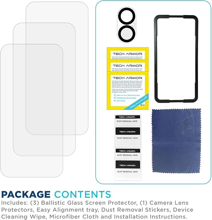 Tech Armor for iPhone 16 Screen Protector Glass 6.1 inch - Ballistic Tempered, Case Friendly, Sensor Protection, HD, 9H Hardness, 3 Pack + Bonus Camera Lens Protector - Image 6
