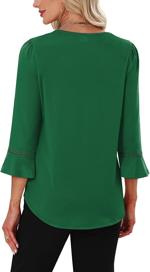 WIHOLL Womens Blouses Dressy Casual 3/4 Length Sleeve Tops Lace Trendy 2026 Spring Summer V Neck Shirts Vacation Outfits - Image 5