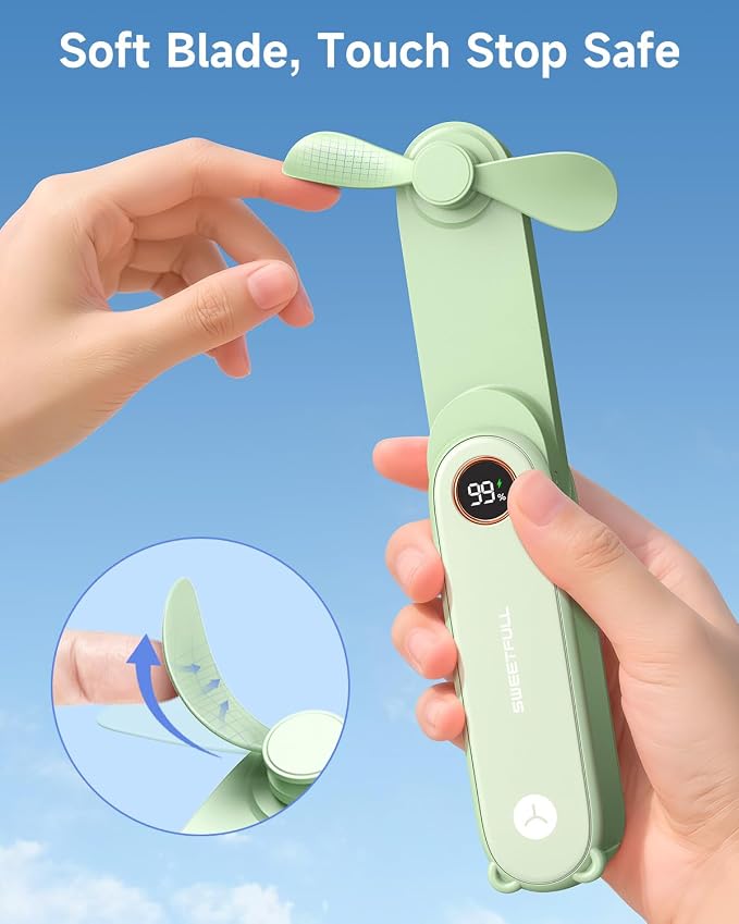 SWEETFULL Portable Handheld Mini Fan with LED Display, 3-in-1 Personal Foldable USB Rechargeable Hand Held Fan & Flashlight for Travel, Lash Eyelash, Cute Small Pocket for Women, Girls - Image 7