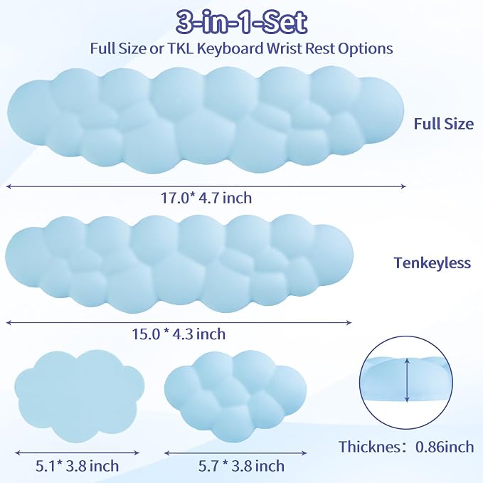 Sushret Cloud Wrist Rest Keyboard, Cloud Keyboard Wrist Pad Set with PU Leather Memory Foam, Cute Arm Rest for Palm Support, PC/Gaming Desk Accessories/Office Setup/Computer Hand Cushion - Blue - Image 7