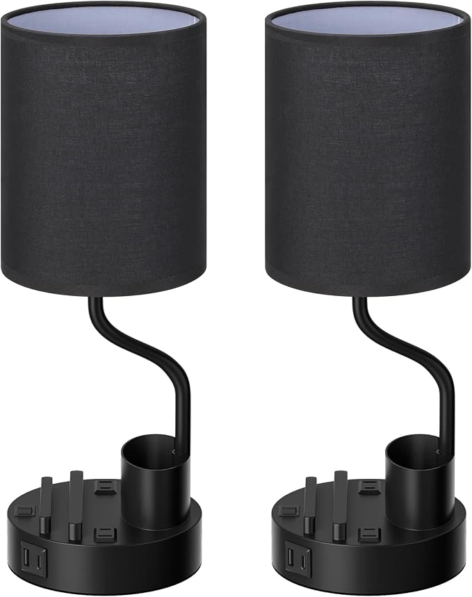 Fenmzee Bedside Lamps for Bedroom Set of 2 - Table Desk Lamp for Nightstand | 15" Table Lamp for Living Room with Pen Holder & Phone Stand, USB A+C Port, AC Outlet, 3 Color Temperature, LED Bulb Included - Image 8