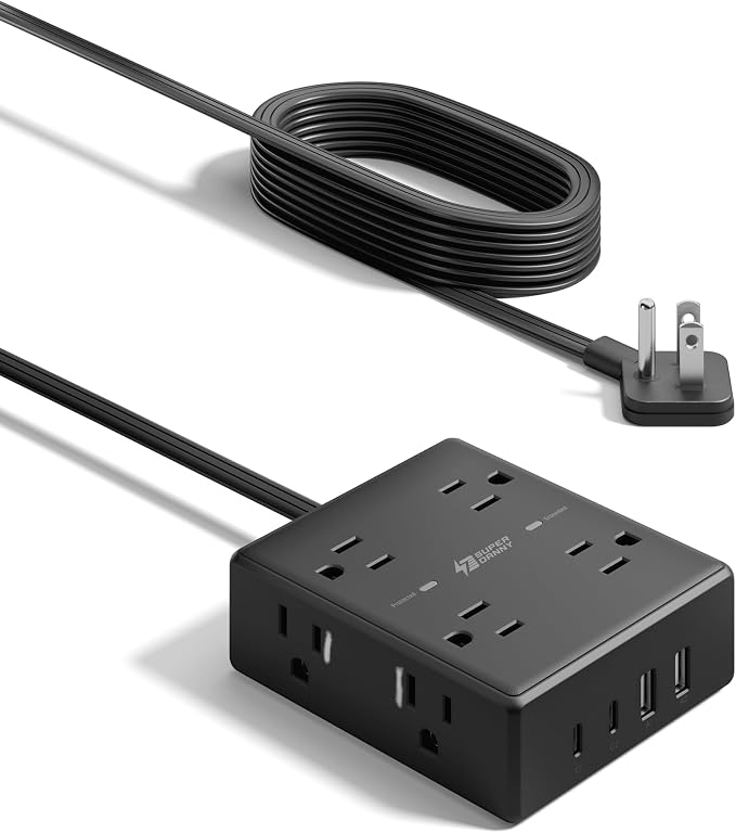 SUPERDANNY Extension Cord,Flat Plug Surge Protector Power Strip,10Ft | 8 AC & 4 USB Ports (2 USB C),Surge Protector with 1050J,Desk Charging Station for Home Office,College Dorm Room Essentials - Image 9