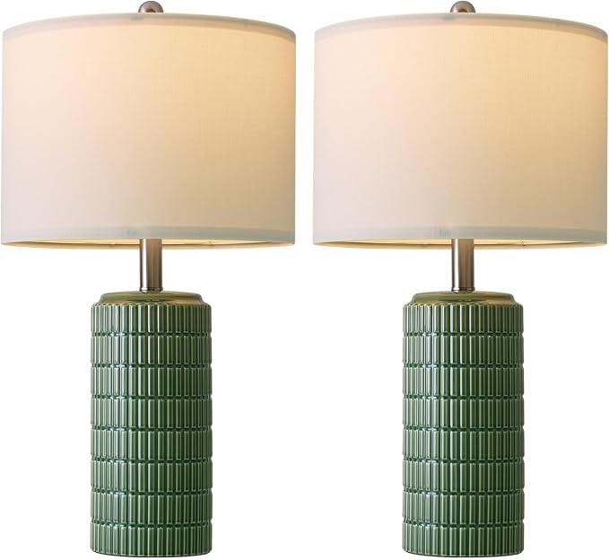 PoKat 24" Modern Ceramic Table Lamps Set of 2 for Bedroom, Green Bedside Lamps for Night Stands, Farmhouse House Decor Nightstand Table Lamps for Living Room End Table Green - Image 8