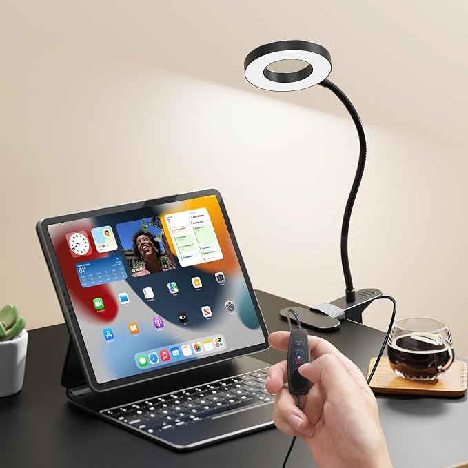 2 Pack LED Clip on Desk Lamp, Metal 360 Adjustable Neck | Eye-Caring Clamp Lamp, Memory Function, 3 Color Modes & 10 Brightness Levels, For Home, Office, Dorm, Bedroom - Image 8