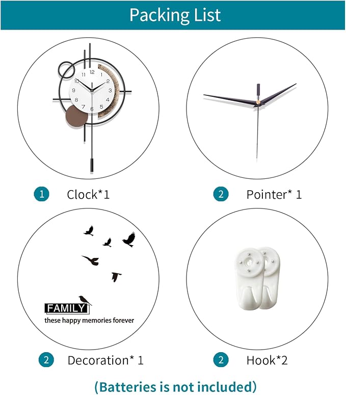 Wall Clock Decorative Modern Wall Clocks with Pendulum Silent Non-Ticking Quartz Clock Battery Operated Large Clock for Living Room,Kitchen,Home,Bathroom,Bedroom Wall Art Decor - Image 7