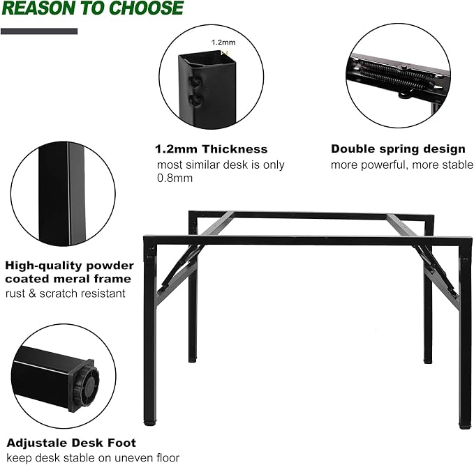 Need Home Office Desk - Large Computer Desk Sturdy Table Foldable Desk Gaming Computer Table No Assembly Required AC5BB 60 inch | Black Frame Writing Gaming Work Table/Foldable Home Office Desk/Sewing Table, No Assembly Required - Image 9