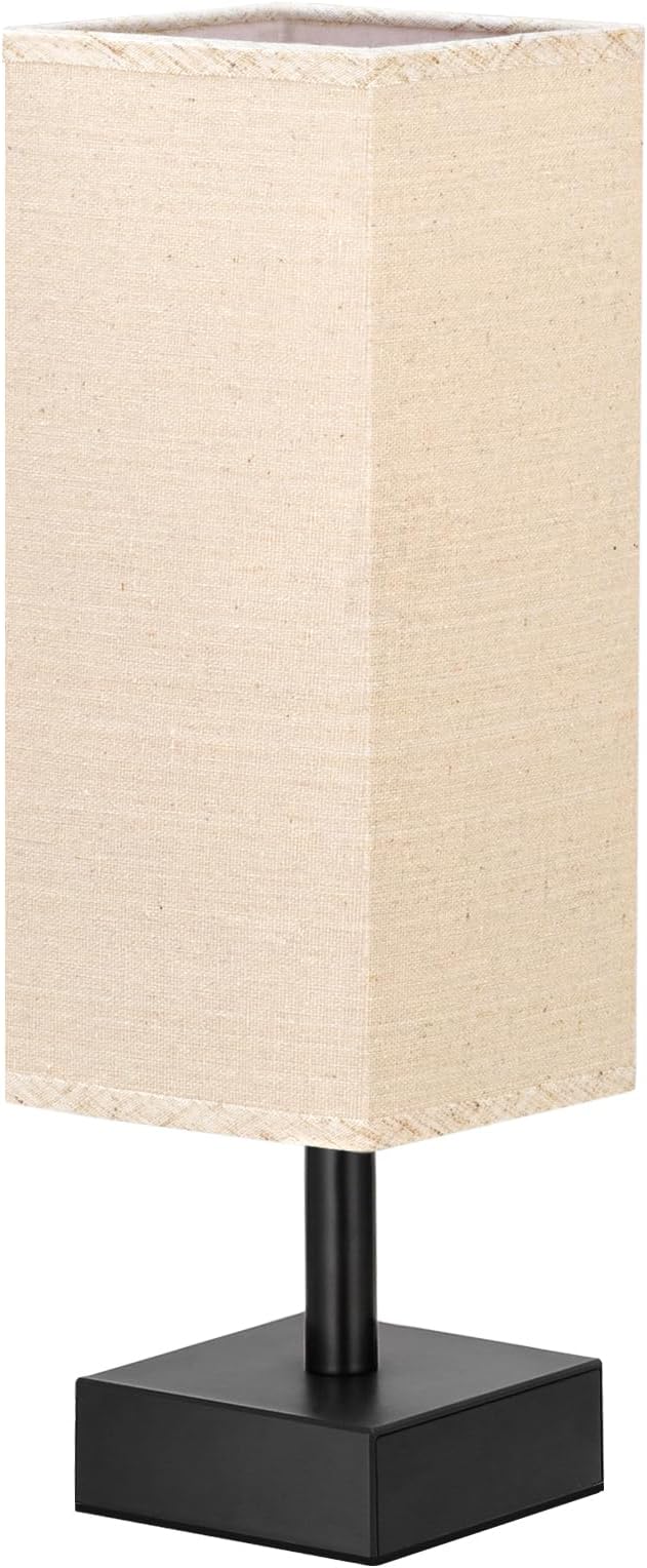 aooshine Small Bedside Table Lamp for Bedroom - Square Beige Fabric Shade | Inline Rocker Switch, Corded Electric, Bulb Not Included, 12.8" Mini Table Lamp for Nightstand, Desk, Dorm, Office - Image 6