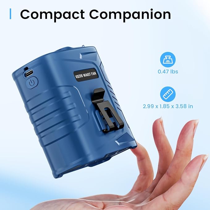 KIBEE Portable Waist Fan, 12500RPM Rechargeable Wearable Belt Clip Fan, Hands Free Cooling Fan for Outdoor Work, Construction, Hiking, Camping, Fishing, Long Battery Life Personal Cooling Device - Image 8