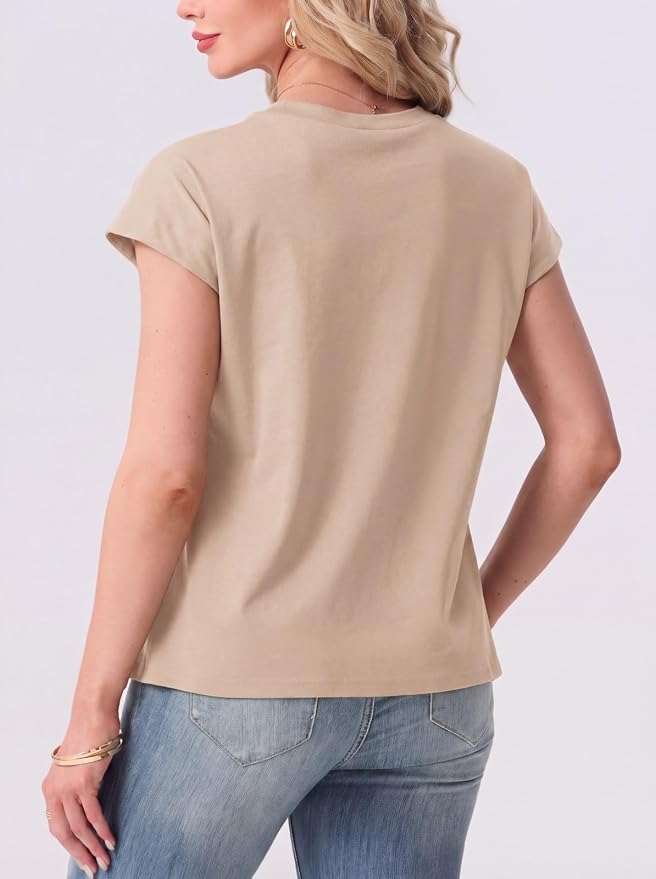 GRECERELLE Womens Summer Tops Cap Sleeve Crew Neck Basic T-Shirt | Everyday Casual Wear, Layering Friendly, Wrinkle-Resistant, Business Casual Ready, Lightweight & Packable, Capsule Wardrobe - Image 7