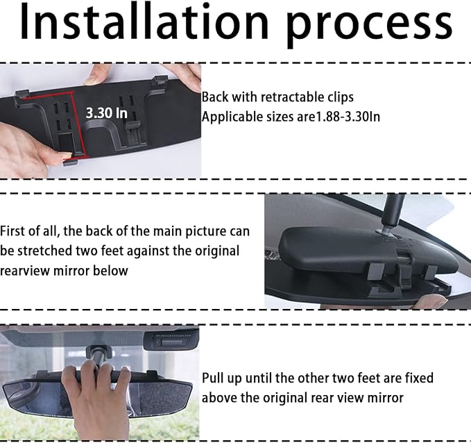 Car Rear View Mirror, 12 Inch Car Interior Panoramic Convex Rearview Mirror, Clip-On HD Wide Angle Extended Curved Mirror, Reduce Blind Spot Effectively, Universal Car Accessories (Irregular White) - Image 6