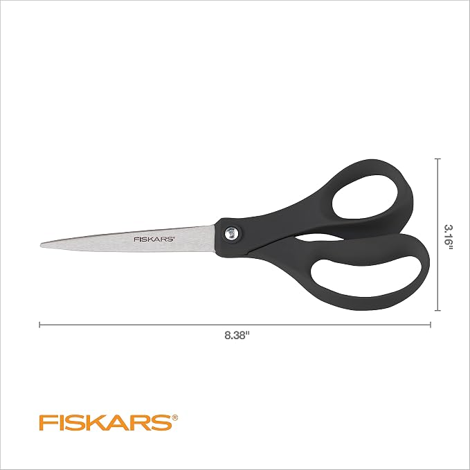 Fiskars 8" Everyday Stainless Steel All Purpose Scissors, Grey | Home & Office Scissors for Paper, Cardboard & Photos, Durable Stainless Steel Blades, Ergonomic Handles for Daily Tasks - Image 2